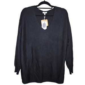 NWT Ella Moss Womens 2X Oversized Pullover Sweater Academia Grunge Ribbed V Neck